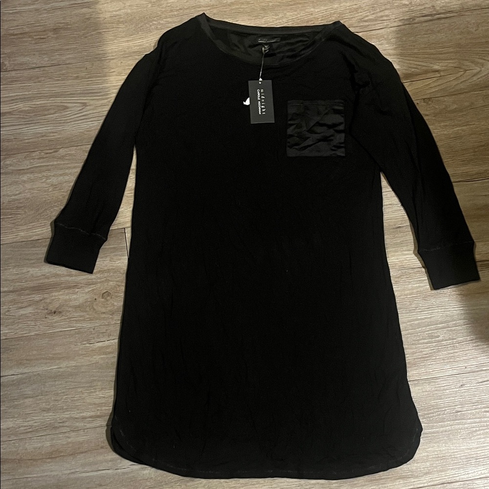 Women's Black Nightshirt with Satin Pocket - Unbranded